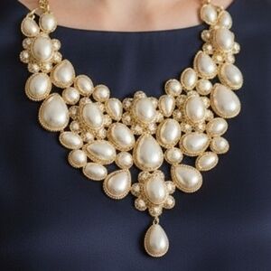 Amrita Singh Vintage Crystal Bib Necklace, Pearl  Statement Necklace